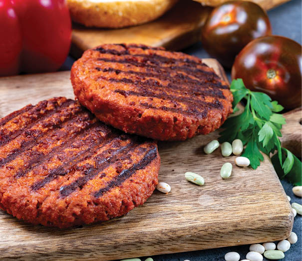 Tasty grilled burger made with vegetarian plant based imitation minced soya beans meat