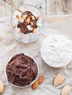 Cocoa avocado mousse and banana coconut cream - vegan dessert