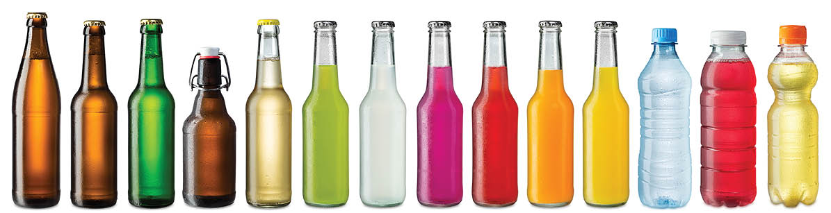collection of various cold beverage bottles