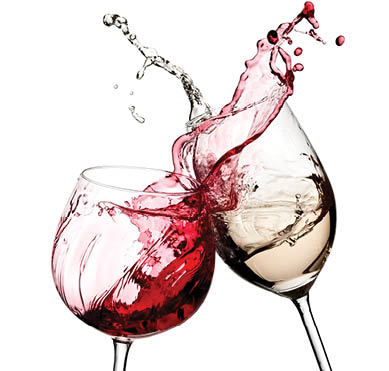 Red and white wine splash diagonal