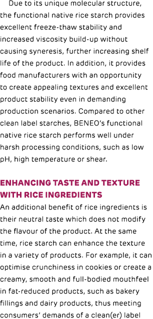 Due to its unique molecular structure, the functional native rice starch provides excellent freeze thaw stability and...