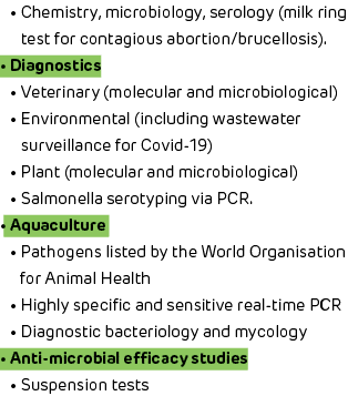 • Chemistry, microbiology, serology (milk ring test for contagious abortion/brucellosis). • Diagnostics • Veterinary ...