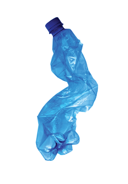 Close up of a plastic bottle isolated on white background. Recycling concept. Used plastic bottle crushed and crumpled against on the white background. Ocean pollution, save the earth concept. 