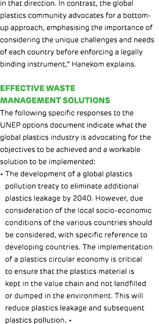 in that direction. In contrast, the global plastics community advocates for a bottom up approach, emphasising the imp...