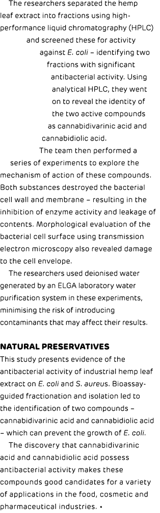The researchers separated the hemp leaf extract into fractions using high performance liquid chromatography (HPLC) an...