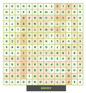 Printable word search puzzle. Fun vocabulary worksheet for learning English words. Find hidden words. Party card. Educational game for kid and adult. Vegetable theme.