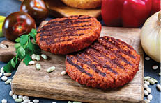 Tasty grilled burger made with vegetarian plant based imitation minced soya beans meat