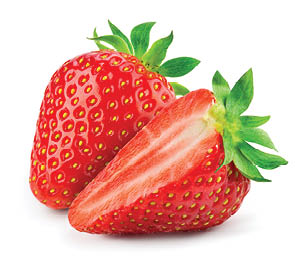 Strawberry isolated. Strawberries isolate. Whole, half, cut strawberry on white. Strawberries isolate. Side view organic strawberries. Full depth of field. With clipping path.
