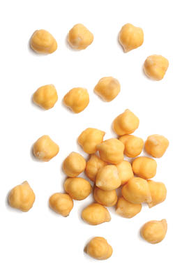 chickpeas isolated on white background. top view