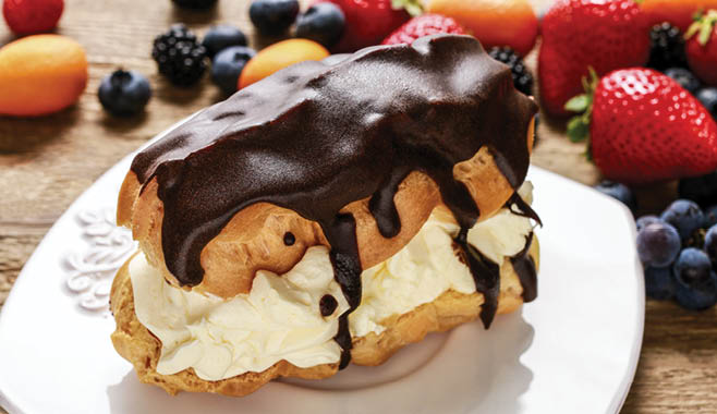 Eclair cake and colorful fruits