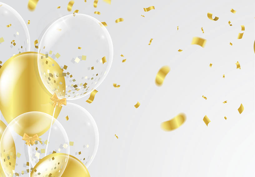 Vector party balloons illustration. Confetti and ribbons flag ribbons, Celebration background template 