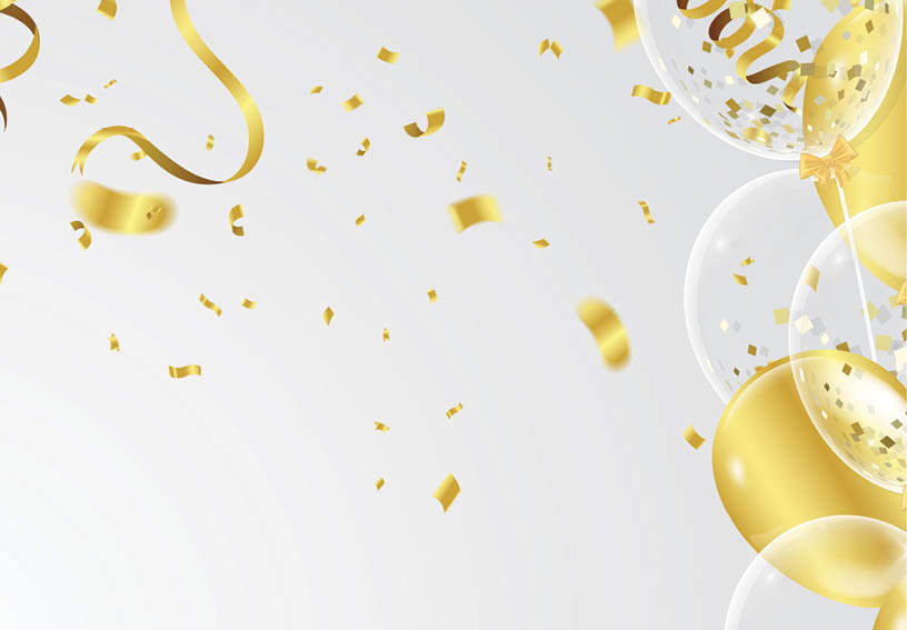 Vector party balloons illustration. Confetti and ribbons flag ribbons, Celebration background template 
